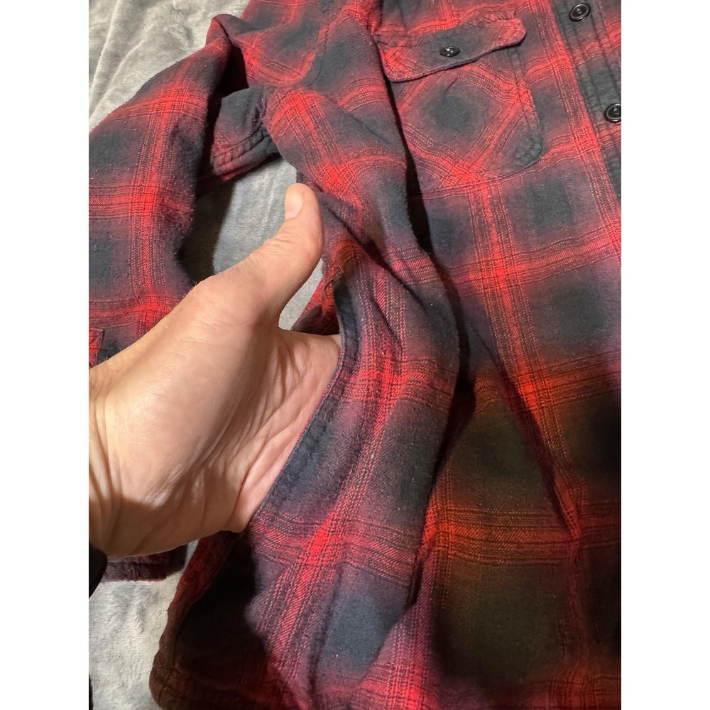 Boston Traders Shacket Mens Large Red Plaid Sherpa Lined Hooded Flannel Jacket - Picture 9 of 12